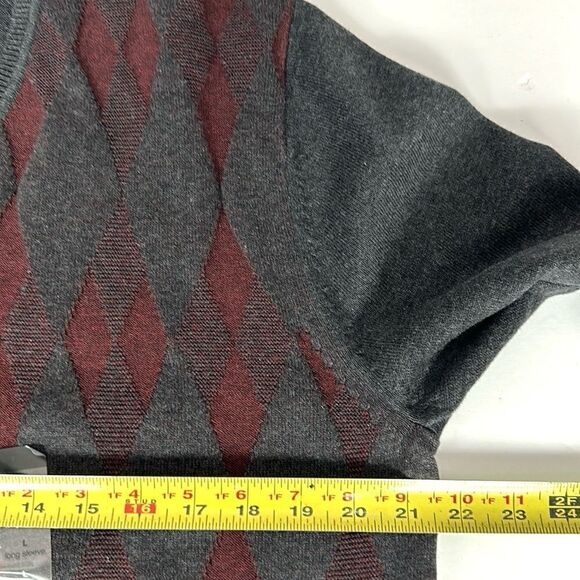 NWT J. Ferrar V-neck Sweater Gray Burgundy Argyle Pullover Cotton Cashmere L - Picture 12 of 12